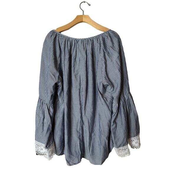 NWT Karen Kane Plus 1X Blue & White Stripe Lace Cuff Bell Sleeve Top - Picture 7 of 10